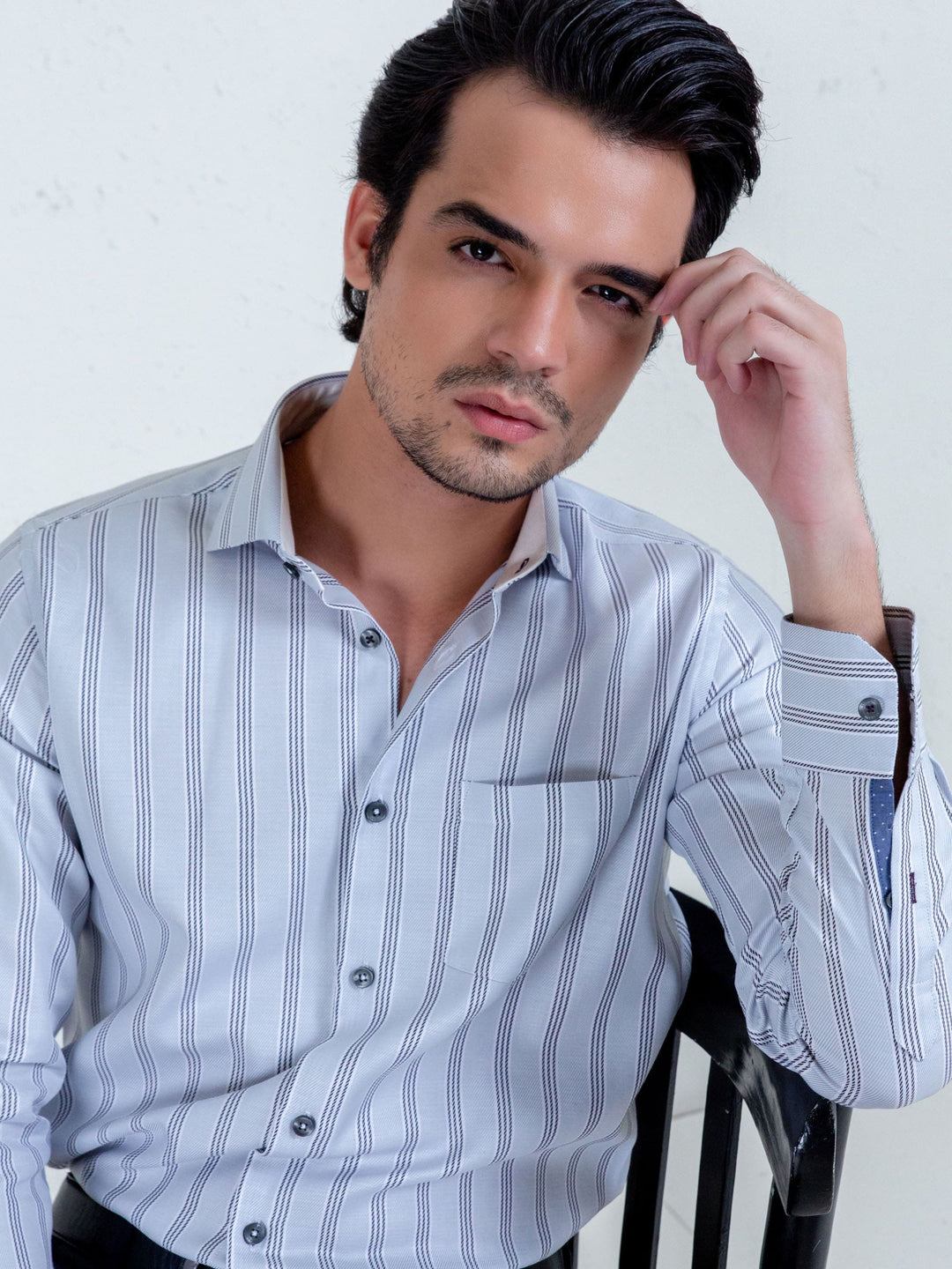 Light Grey & Black Striped Shirt Brumano Pakistan
