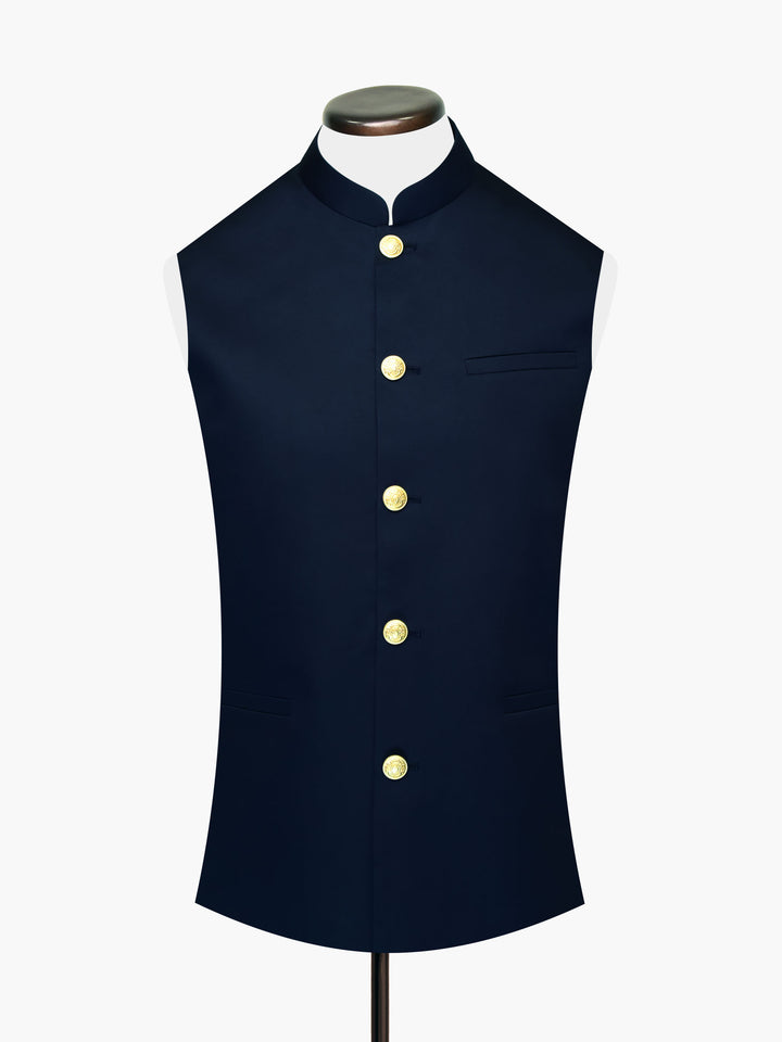 Light Navy Waistcoat With Golden Buttons
