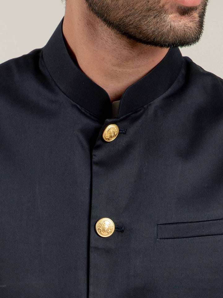 Light Navy Waistcoat With Golden Buttons Brumano Pakistan