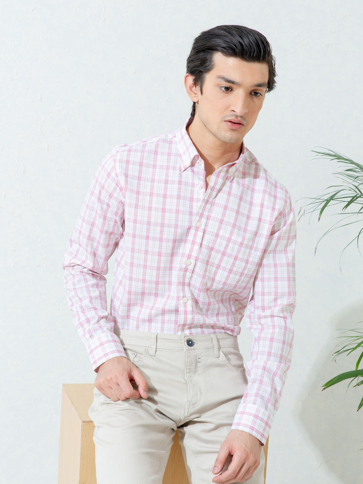 Light Pink Checkered Button Down Shirt Brumano Pakistan