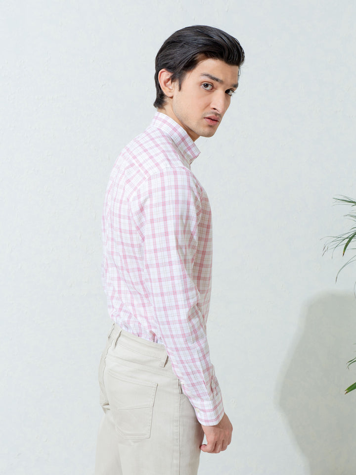 Light Pink Checkered Button Down Shirt Brumano Pakistan
