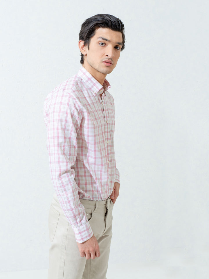Light Pink Checkered Button Down Shirt Brumano Pakistan