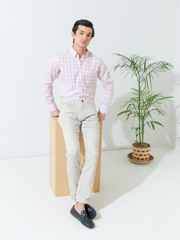 Light Pink Checkered Button Down Shirt Brumano Pakistan