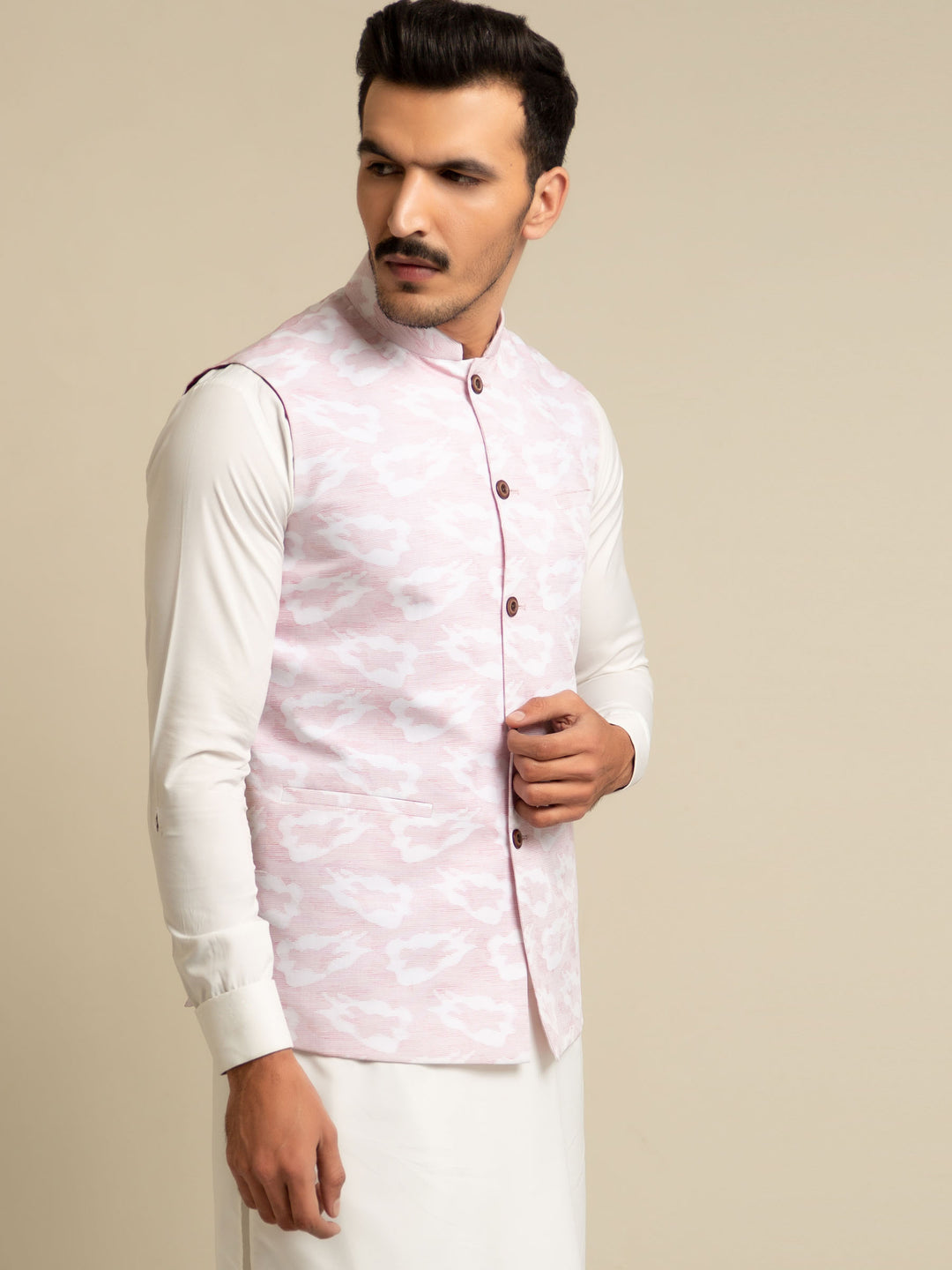 Light pink jacquard waistcoat brumano pakistan