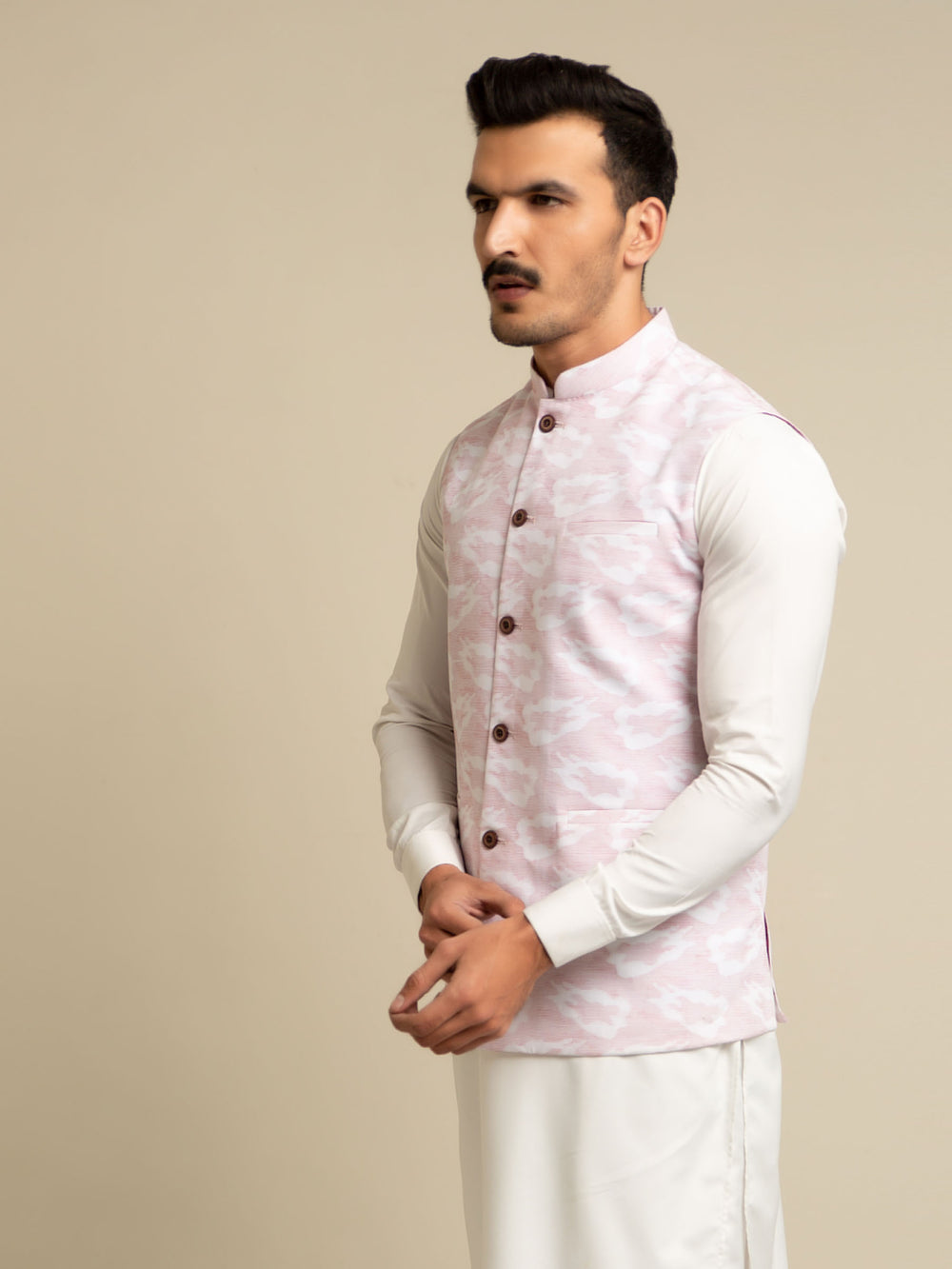 Light pink jacquard waistcoat brumano pakistan