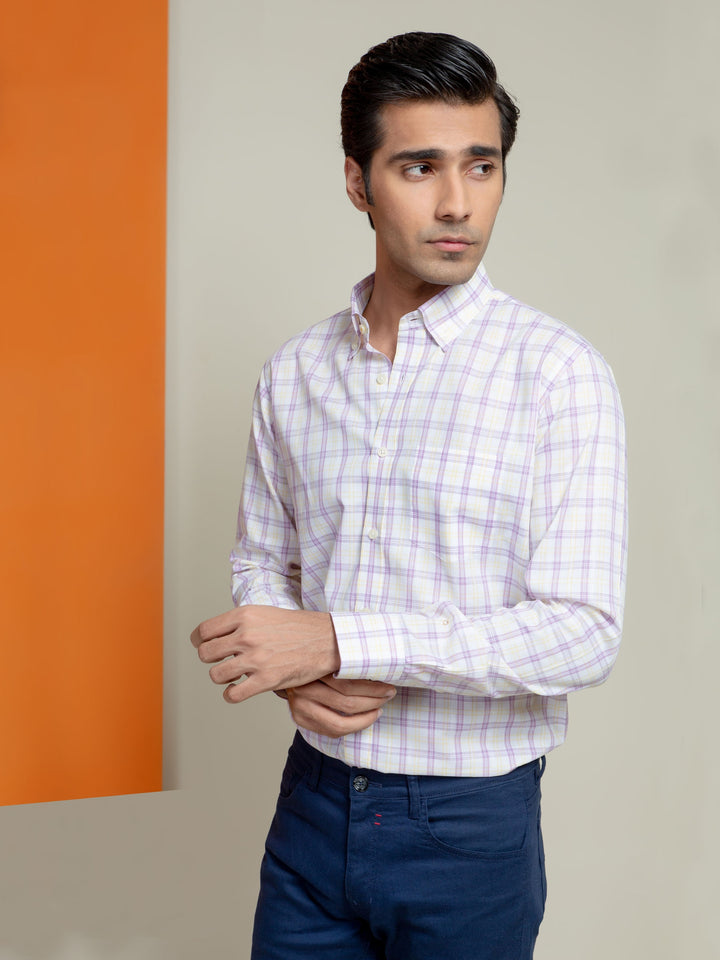 Light Purple Checkered Button Down Shirt Brumano Pakistan