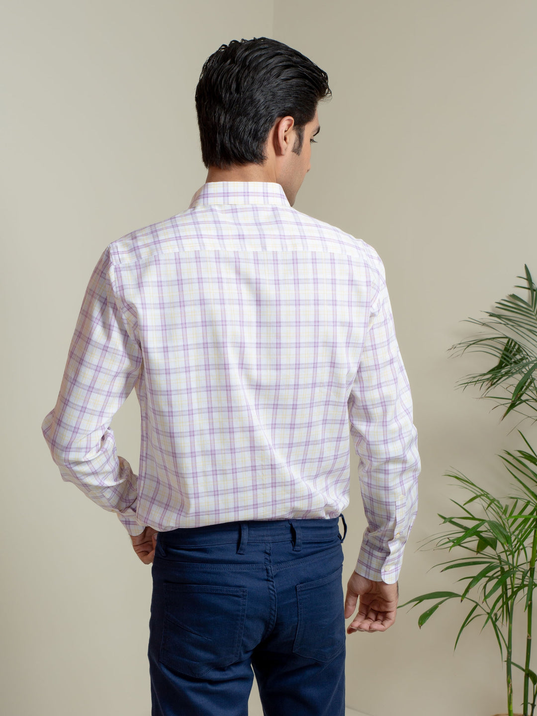 Light Purple Checkered Button Down Shirt Brumano Pakistan
