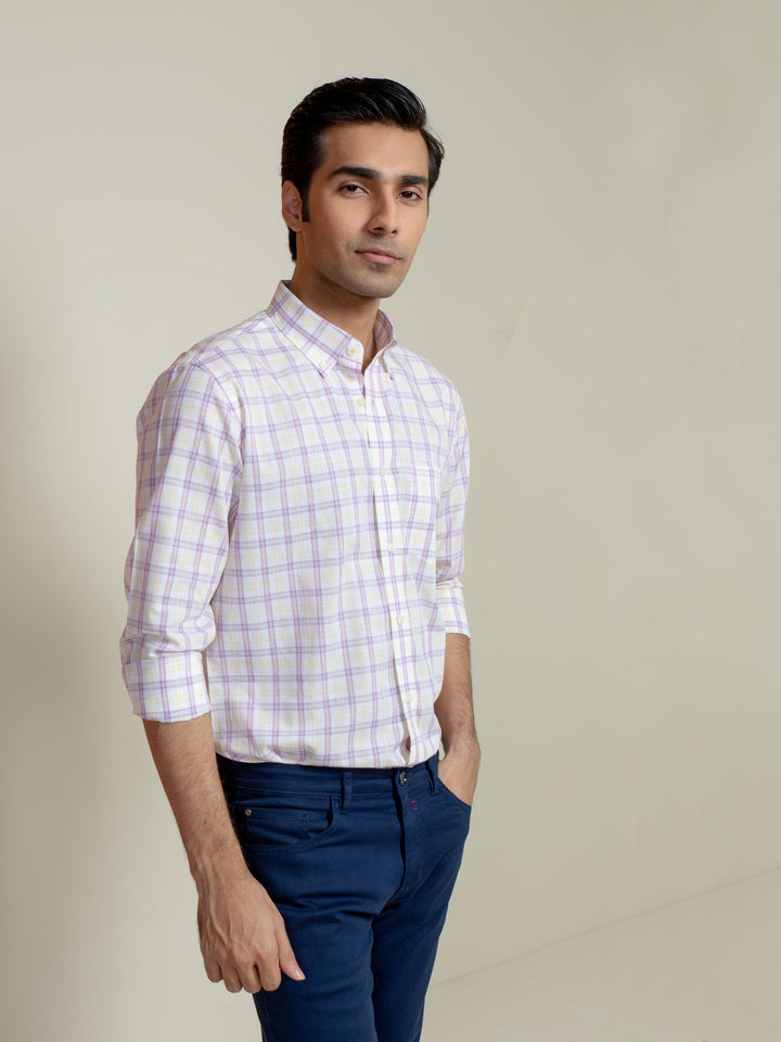 Light Purple Checkered Button Down Shirt Brumano Pakistan
