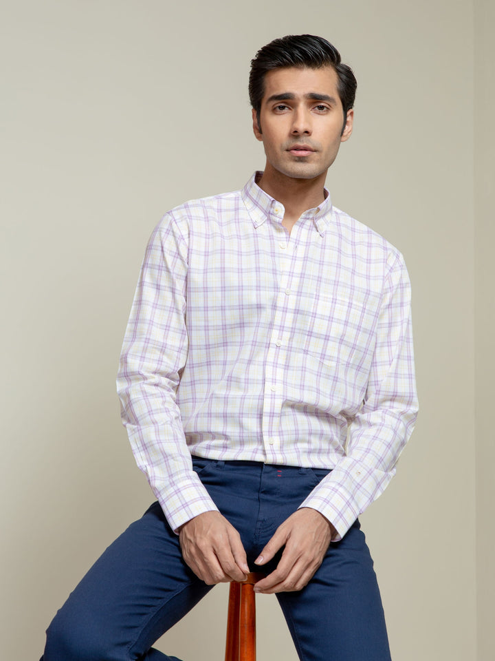 Light Purple Checkered Button Down Shirt Brumano Pakistan