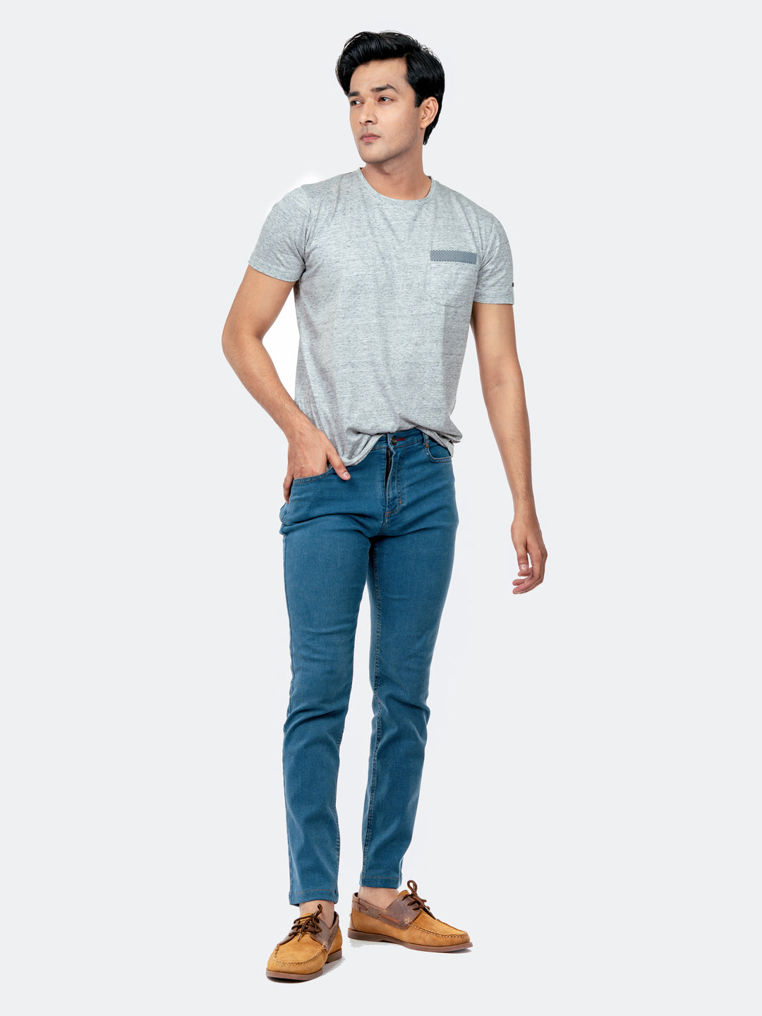Light Grey Crew Neck T-Shirt With Pocket Brumano Pakistan