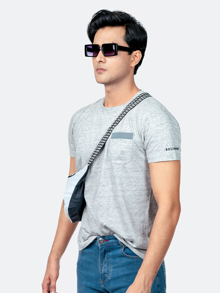 Light Grey Crew Neck T-Shirt With Pocket Brumano Pakistan
