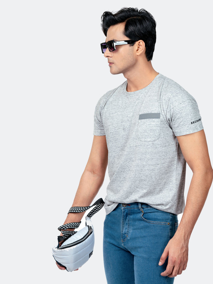 Light Grey Crew Neck T-Shirt With Pocket Brumano Pakistan