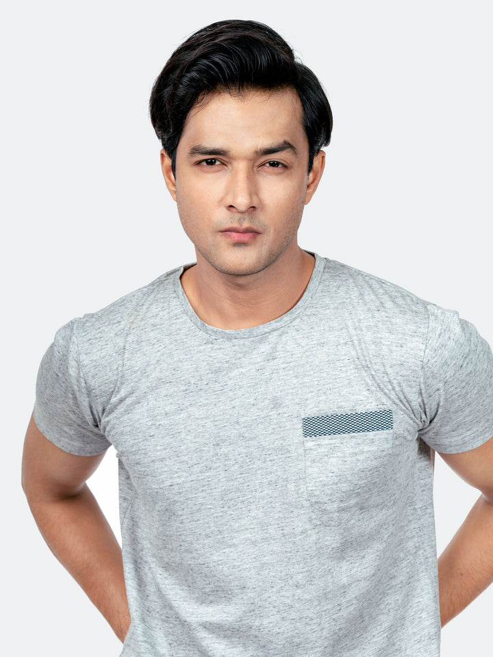 Light Grey Crew Neck T-Shirt With Pocket Brumano Pakistan