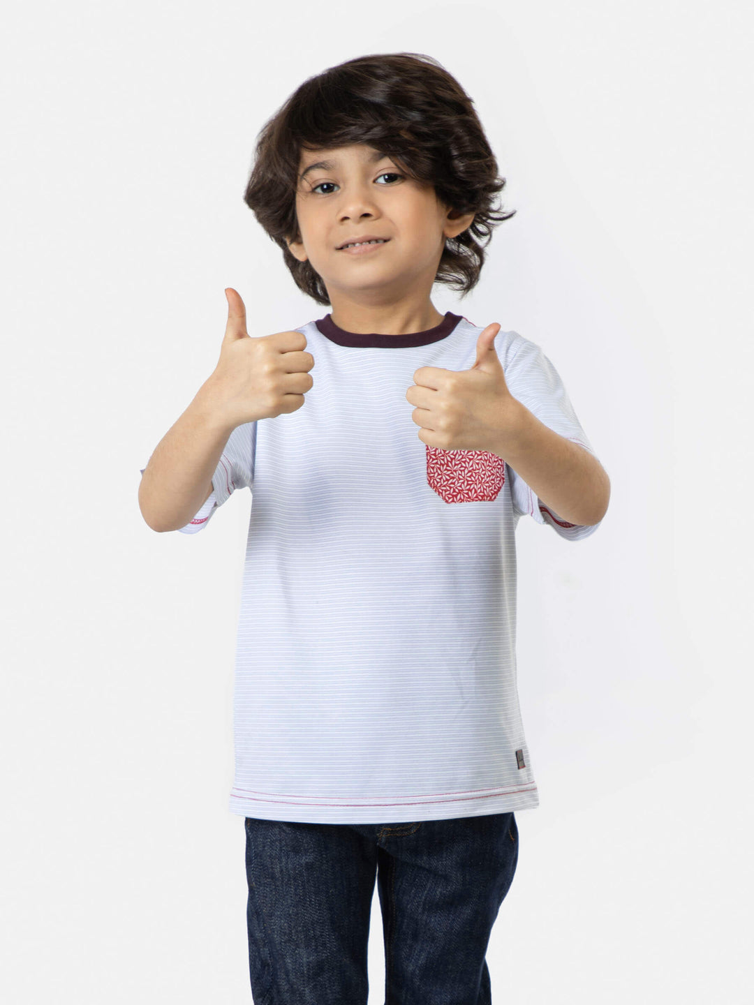 Light grey striped short sleeve casual t shirt with contrasting pocket brumano pakistan