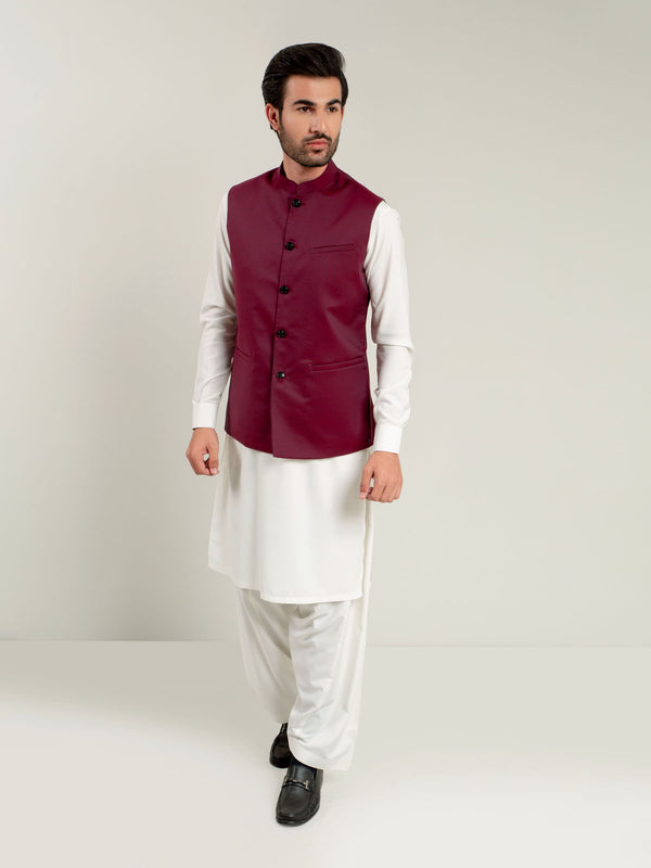 Magenta Dobby Waistcoat Brumano Pakistan