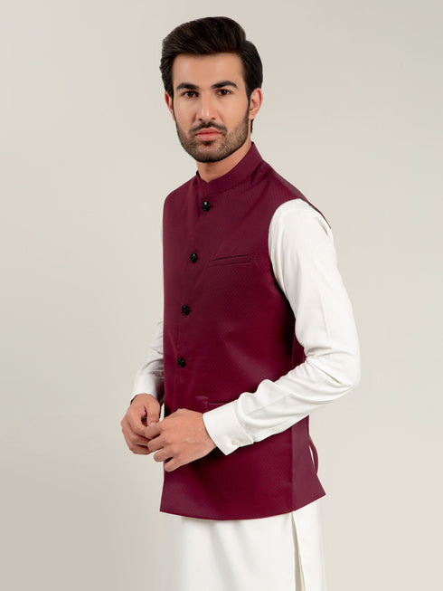 Magenta Dobby Waistcoat Brumano Pakistan