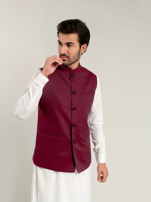 Magenta Dobby Waistcoat Brumano Pakistan