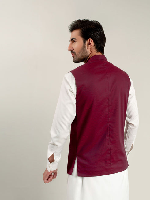 Magenta Dobby Waistcoat Brumano Pakistan