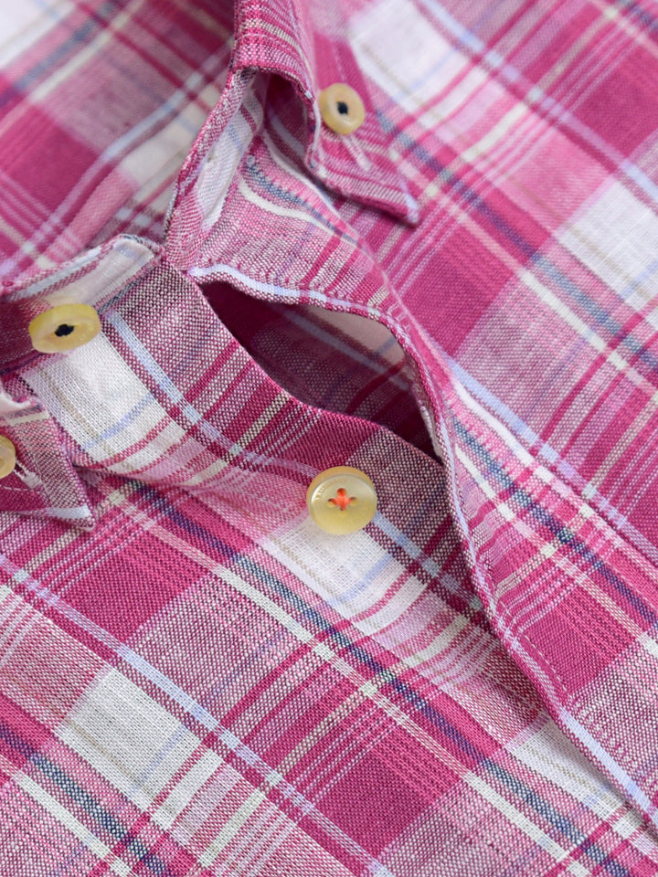 Magenta Linen Checkered Shirt Brumano Pakistan