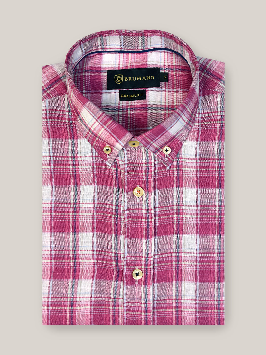 Magenta Linen Checkered Shirt Brumano Pakistan