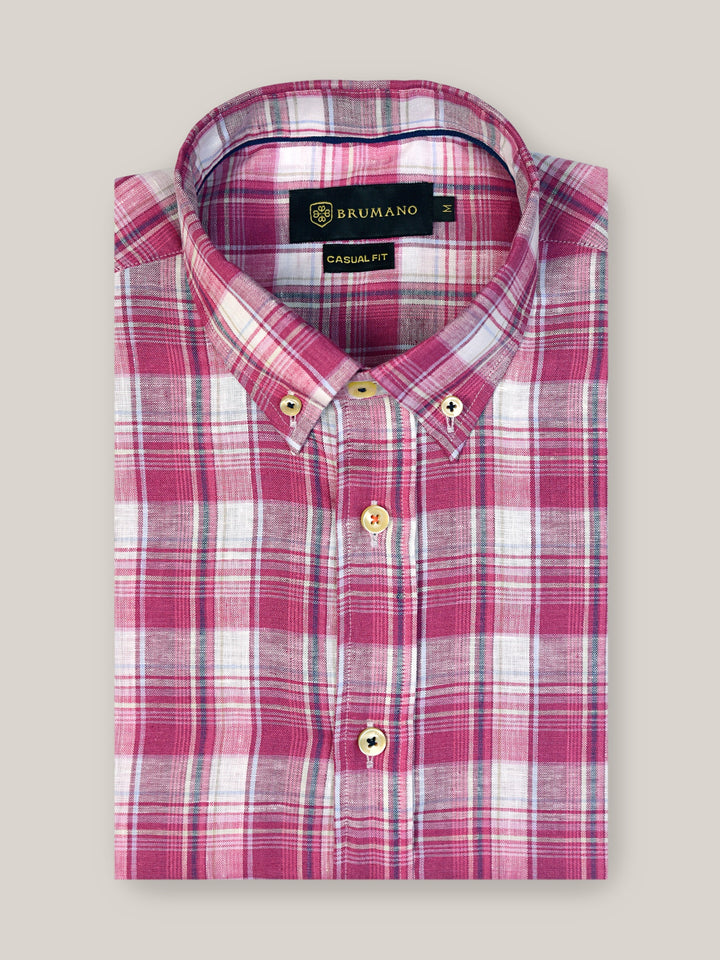 Magenta Linen Checkered Shirt Brumano Pakistan
