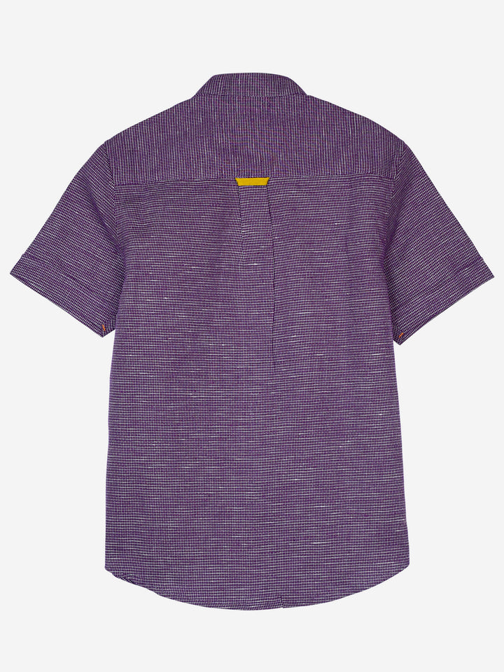 Magenta Mao Collar Short Sleeve Casual Shirt