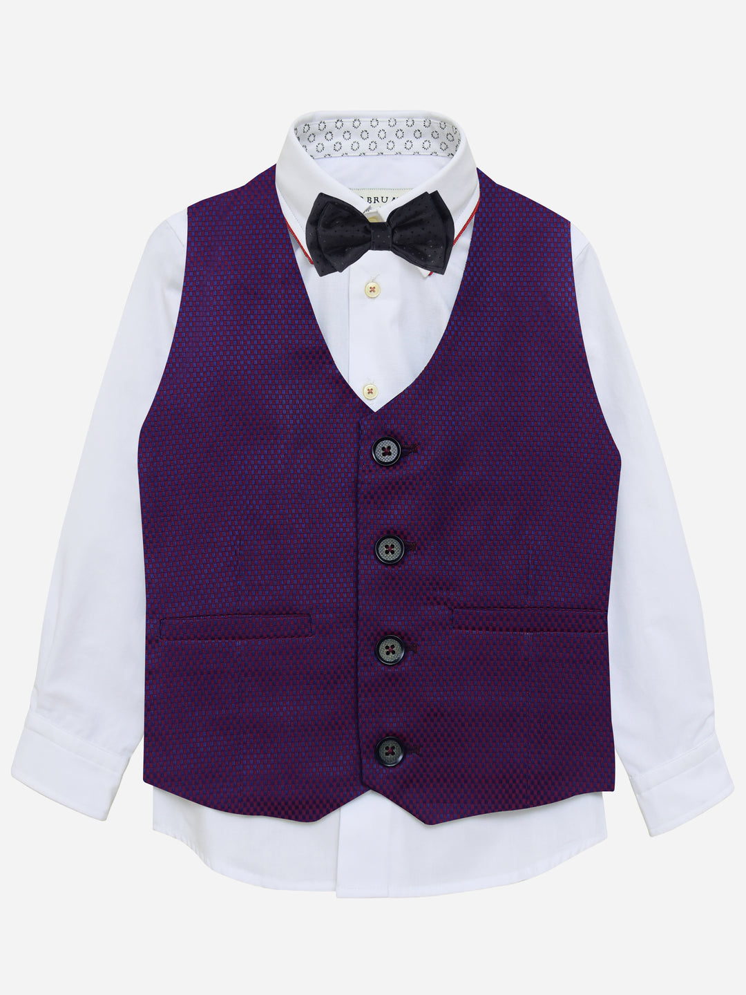 Magenta patterned suit vest with bow brumano pakistan