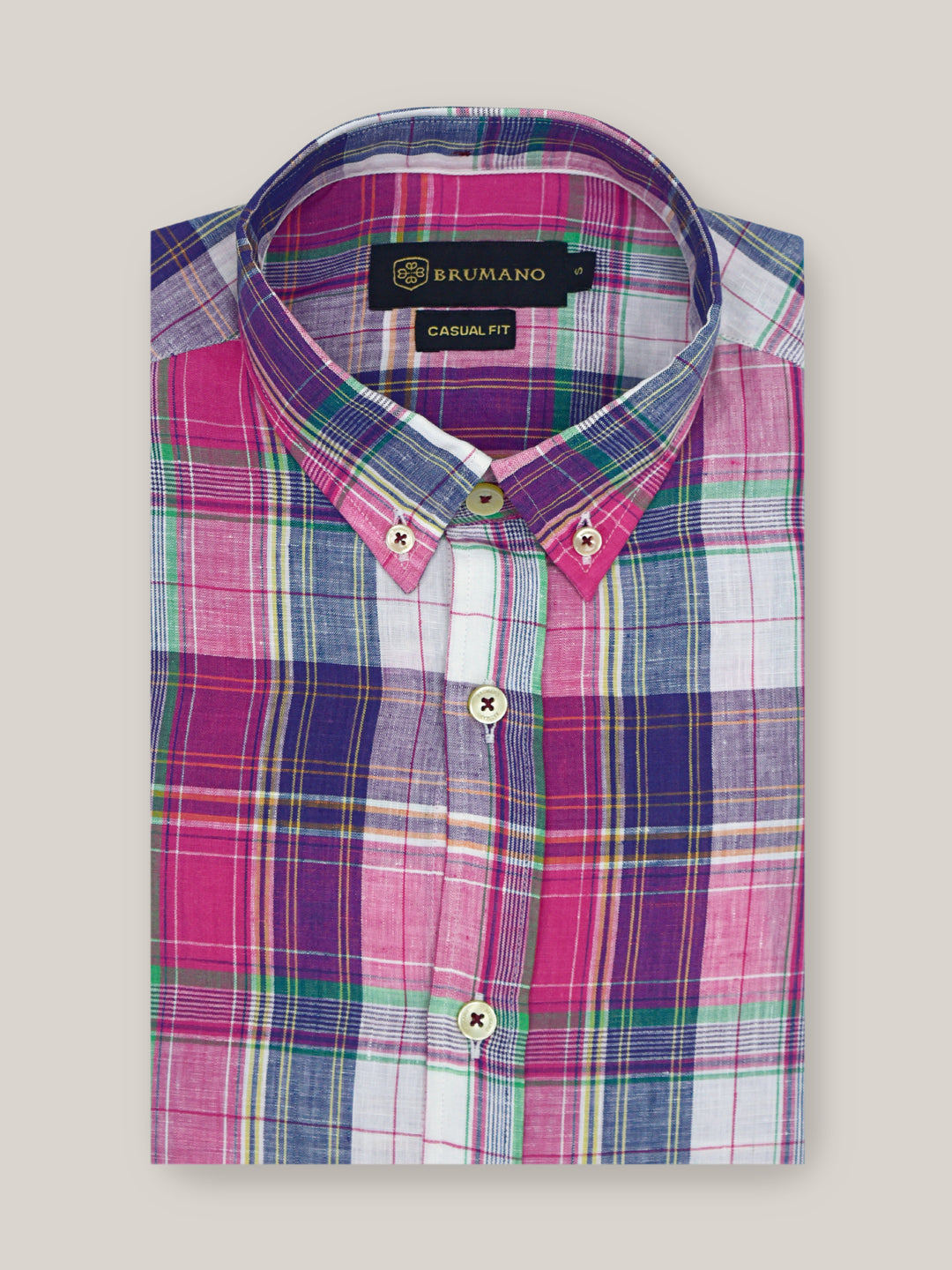 Magenta & Blue Linen Checkered Shirt Brumano Pakistan