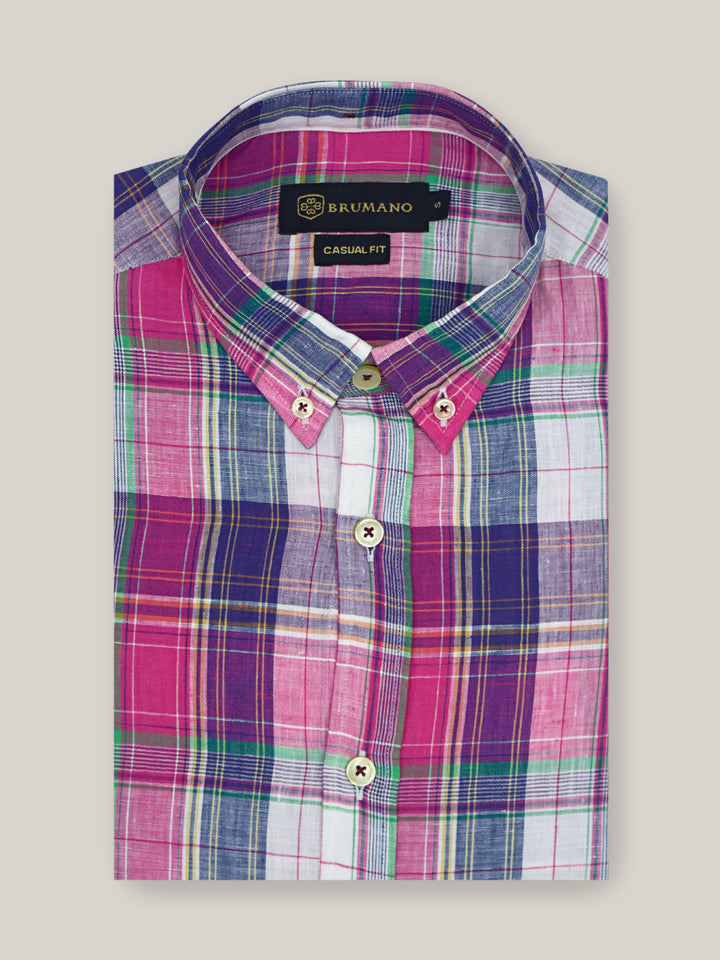 Magenta & Blue Linen Checkered Shirt Brumano Pakistan