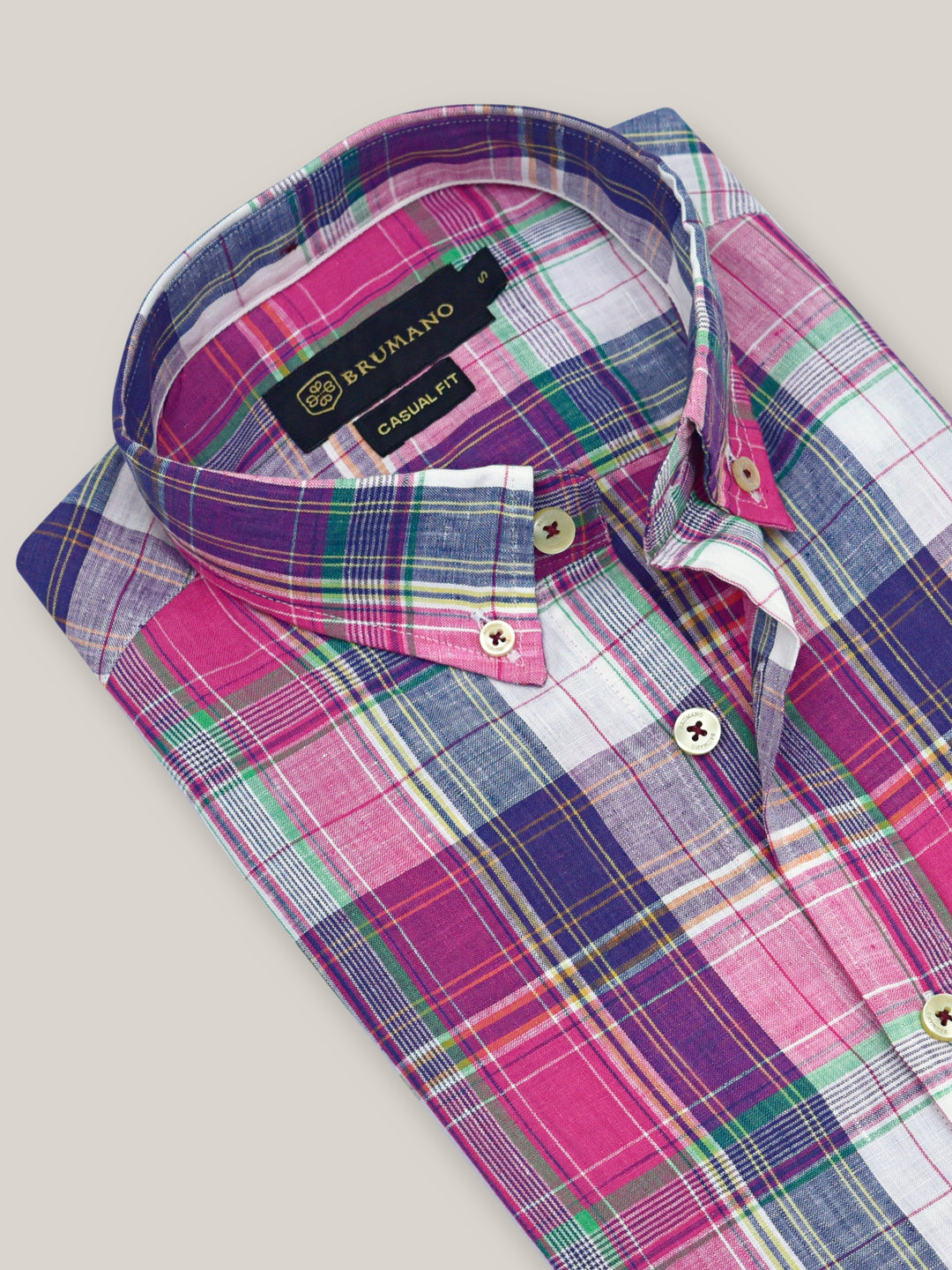 Magenta & Blue Linen Checkered Shirt Brumano Pakistan