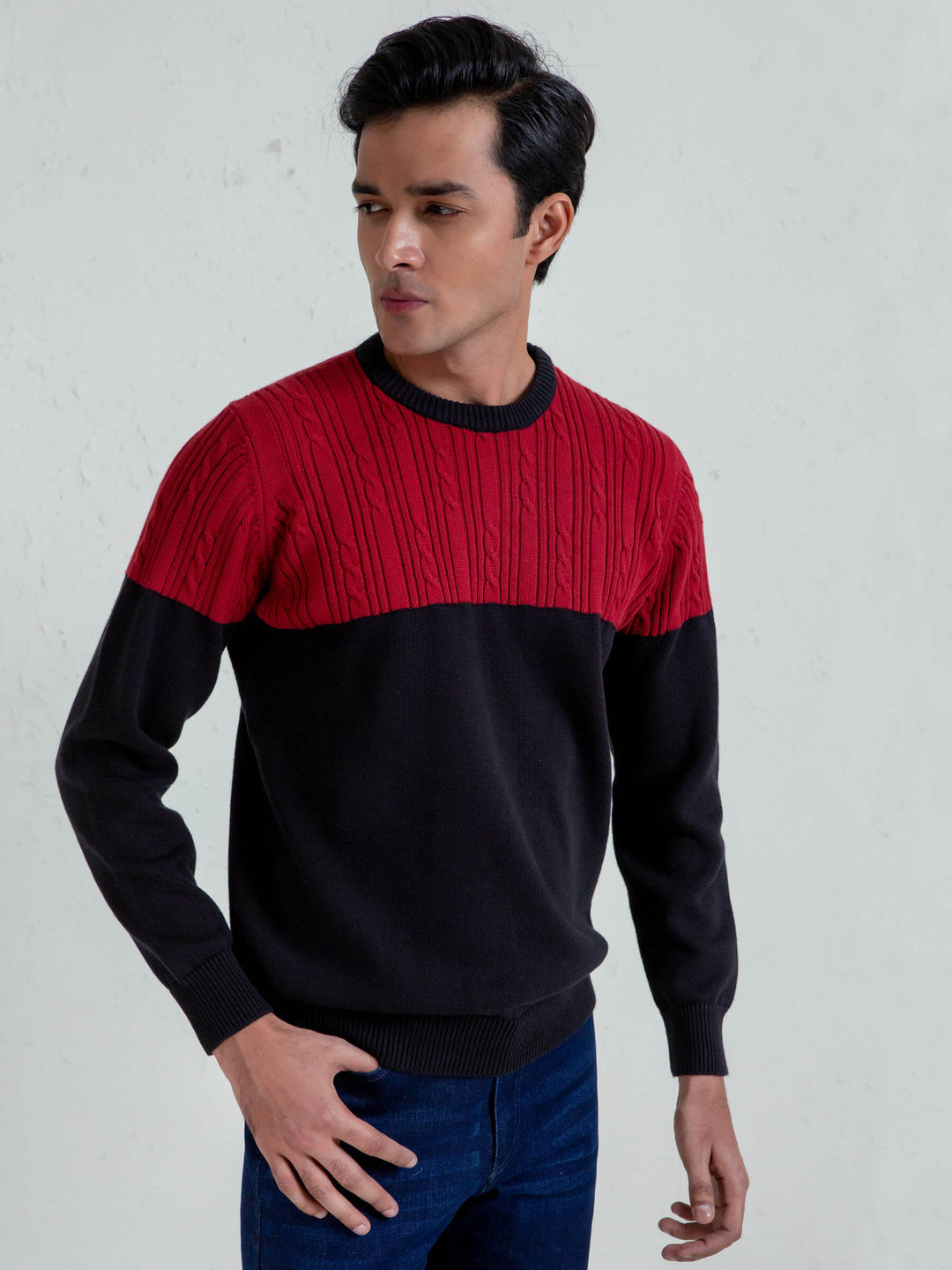 Maroon & Black Crew Neck Jumper Brumano Pakistan
