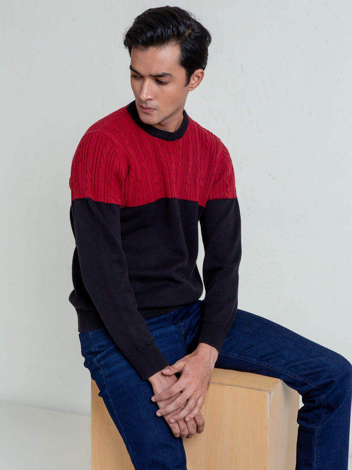 Maroon & Black Crew Neck Jumper Brumano Pakistan