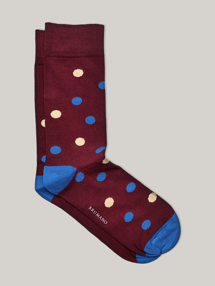 Maroon & Blue Polka Dot Cotton Socks Brumano Pakistan