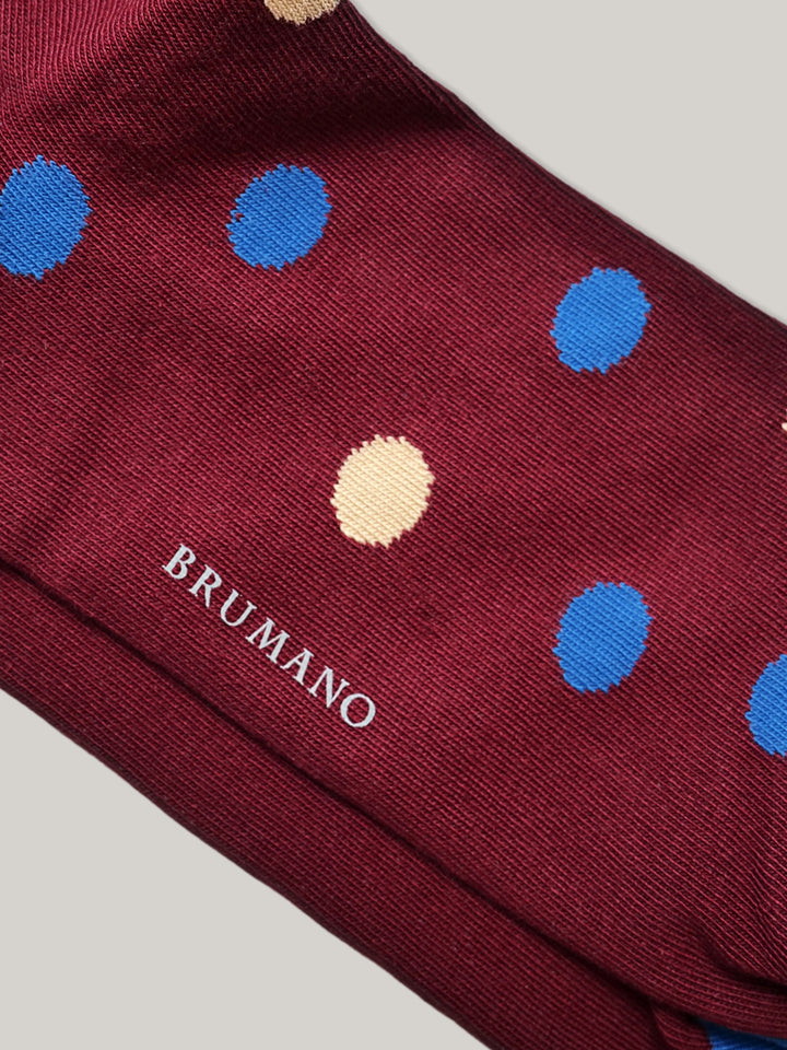 Maroon & Blue Polka Dot Cotton Socks Brumano Pakistan