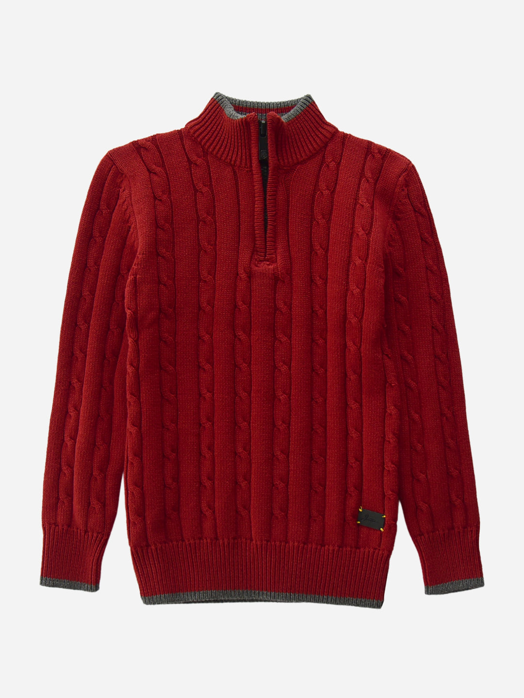 Maroon Cable Knitted Mock Neck Casual Sweater Brumano Pakistan