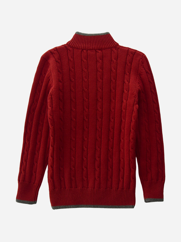 Maroon Cable Knitted Mock Neck Casual Sweater Brumano Pakistan