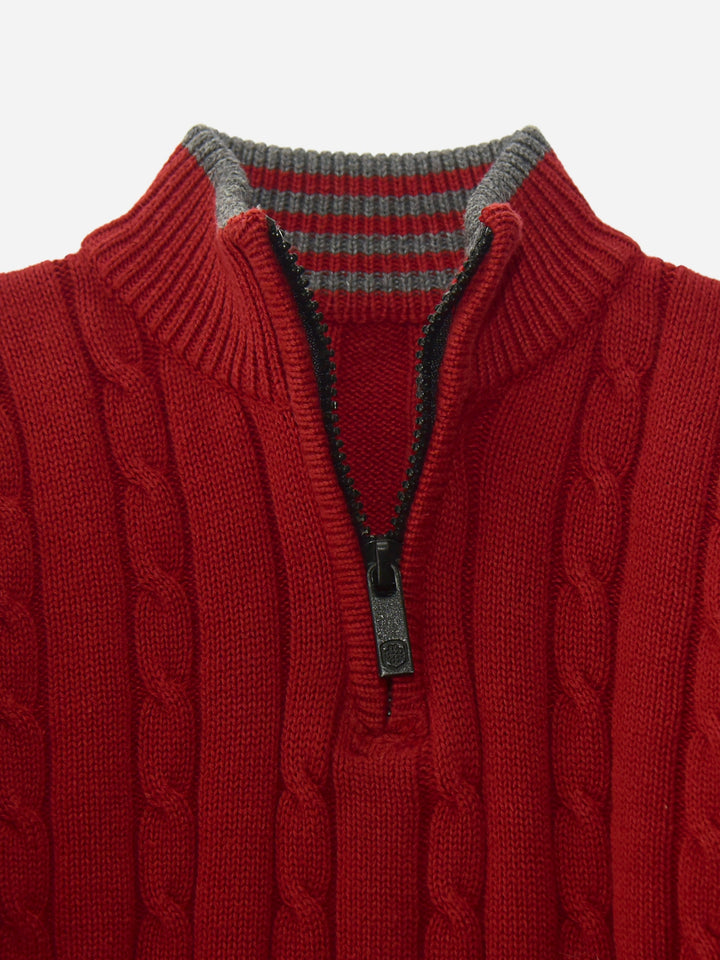 Maroon Cable Knitted Mock Neck Casual Sweater Brumano Pakistan