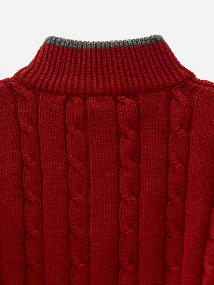 Maroon Cable Knitted Mock Neck Casual Sweater Brumano Pakistan