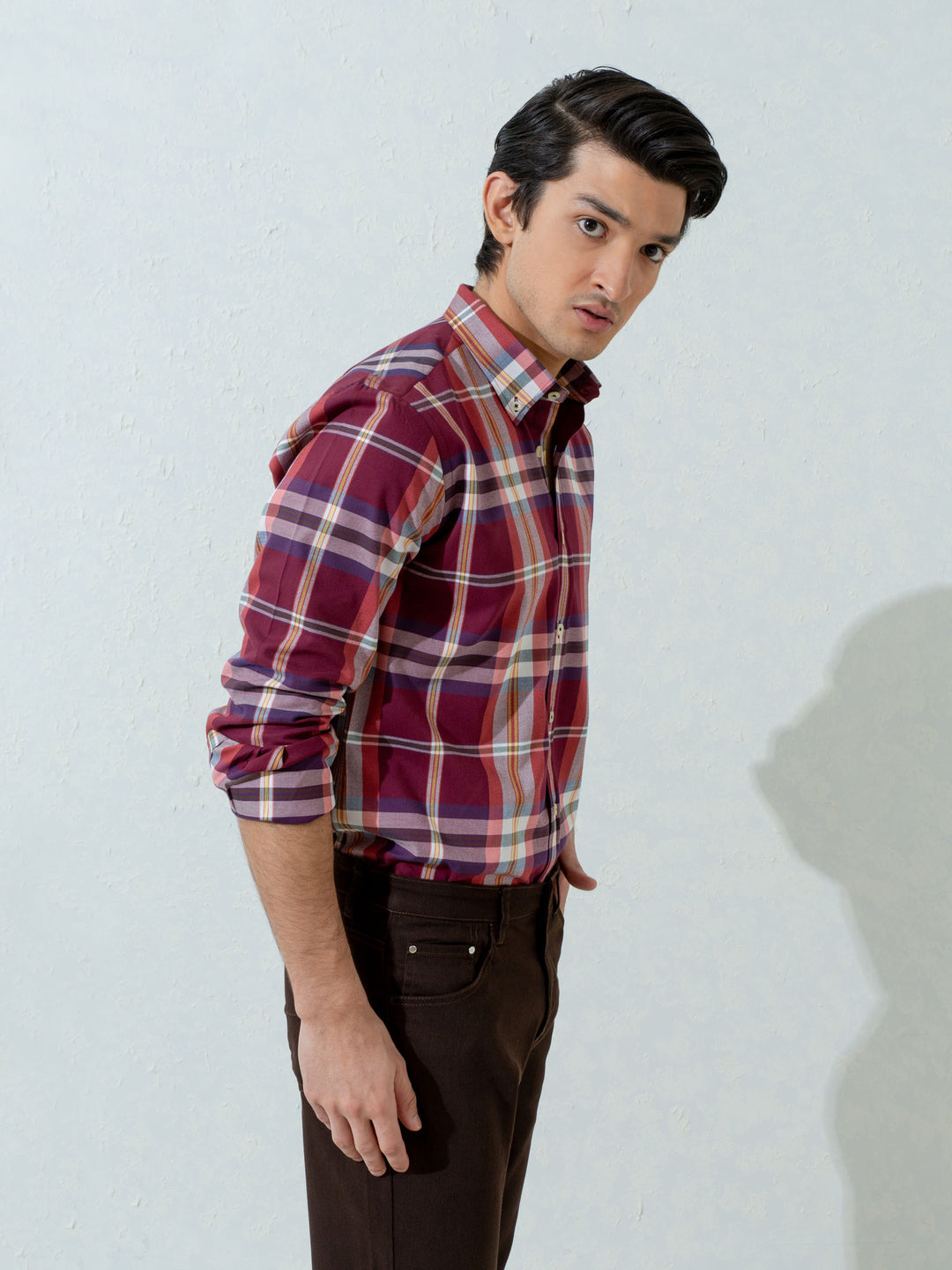 Maroon Flannel Large Checkered Shirt Brumano Pakistan