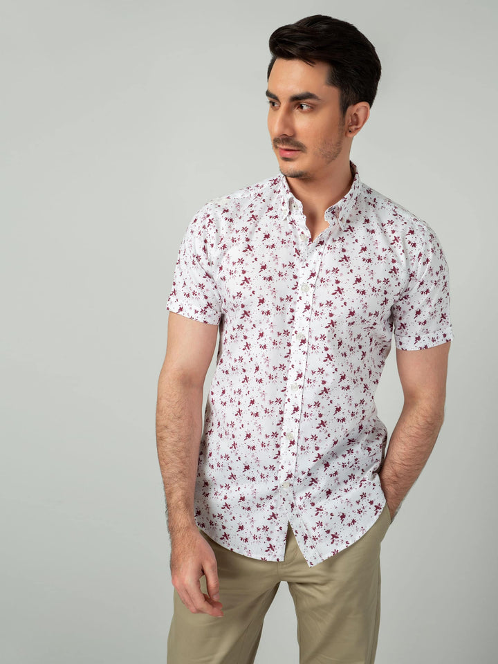 Maroon Floral Half Sleeve Printed Shirt Brumano Pakistan