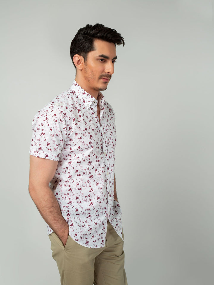 Maroon Floral Half Sleeve Printed Shirt Brumano Pakistan