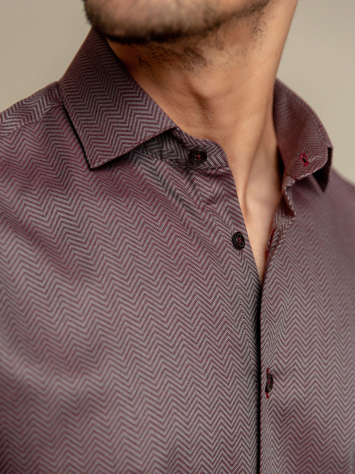 Maroon & Grey Herringbone Formal Shirt Brumano Pakistan