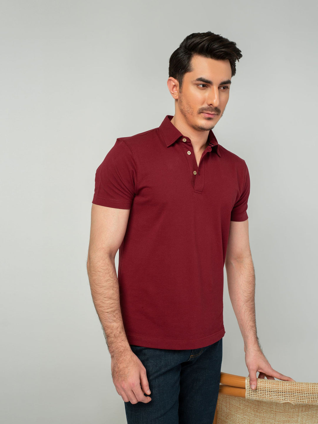 Maroon Self Collar Pique Polo Brumano Pakistan