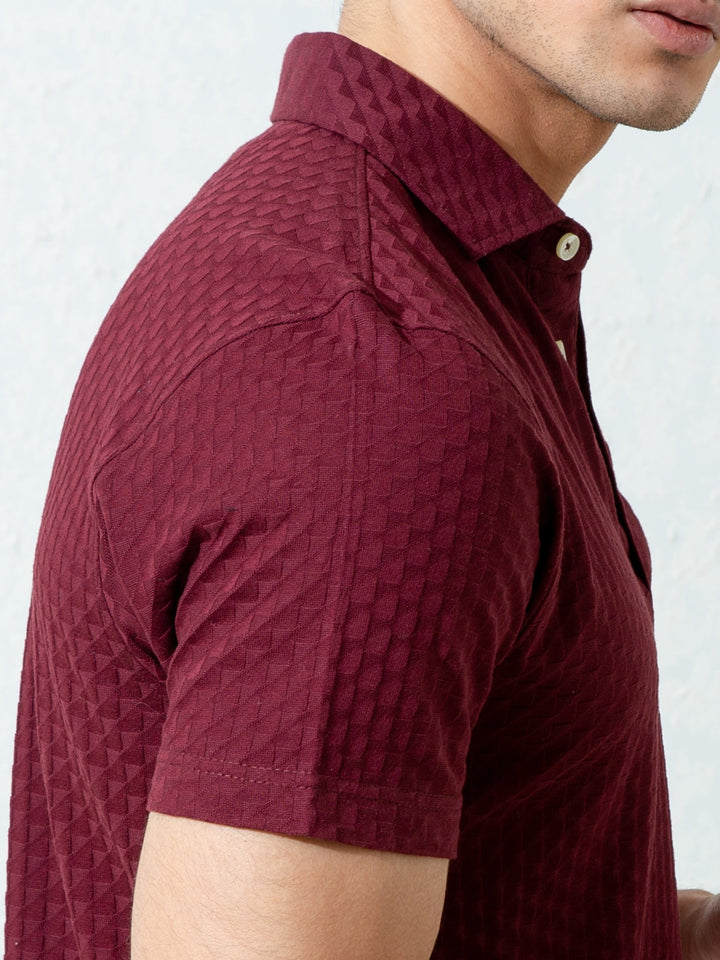 Maroon Textured Polo With Classic Collar Brumano Pakistan