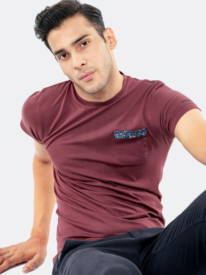 Maroon Crew Neck T-Shirt With Pocket Brumano Pakistan