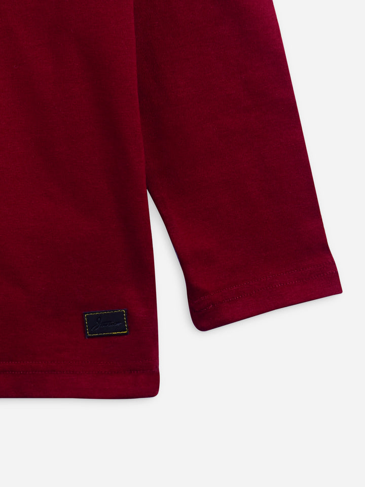 Maroon Long Sleeve Casual T-Shirt With Pocket Brumano Pakistan