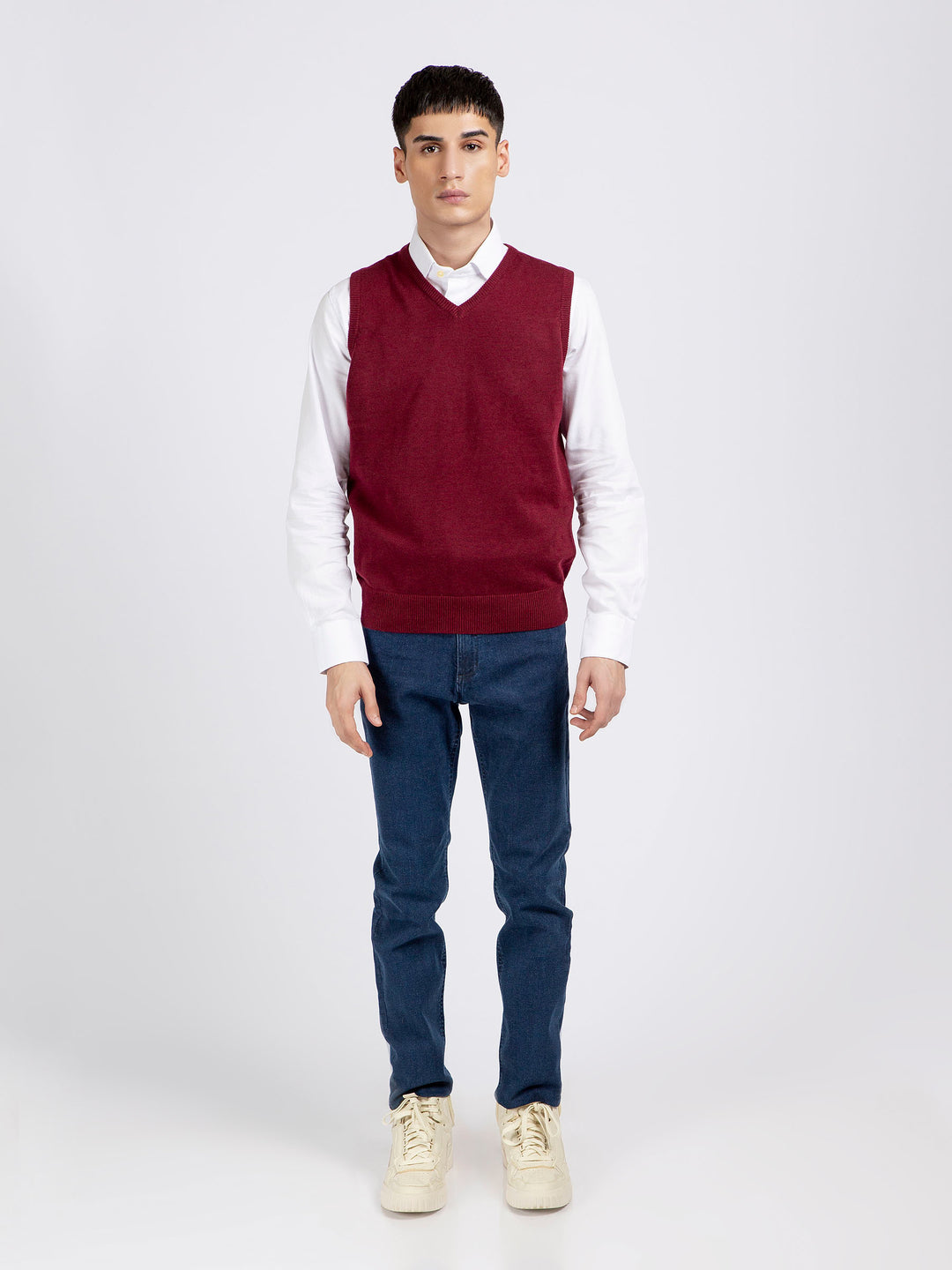 Maroon Wool Blended Sleeveless Sweater Brumano Pakistan