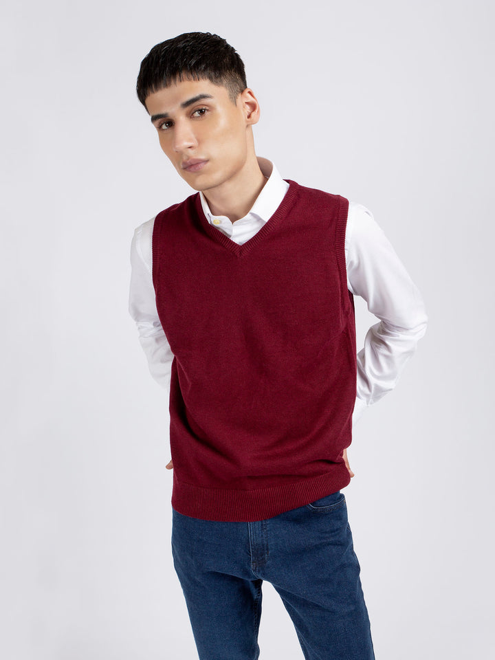 Maroon Wool Blended Sleeveless Sweater Brumano Pakistan