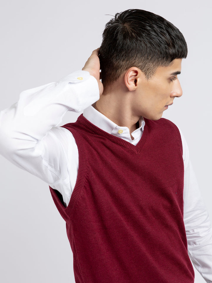 Maroon Wool Blended Sleeveless Sweater Brumano Pakistan