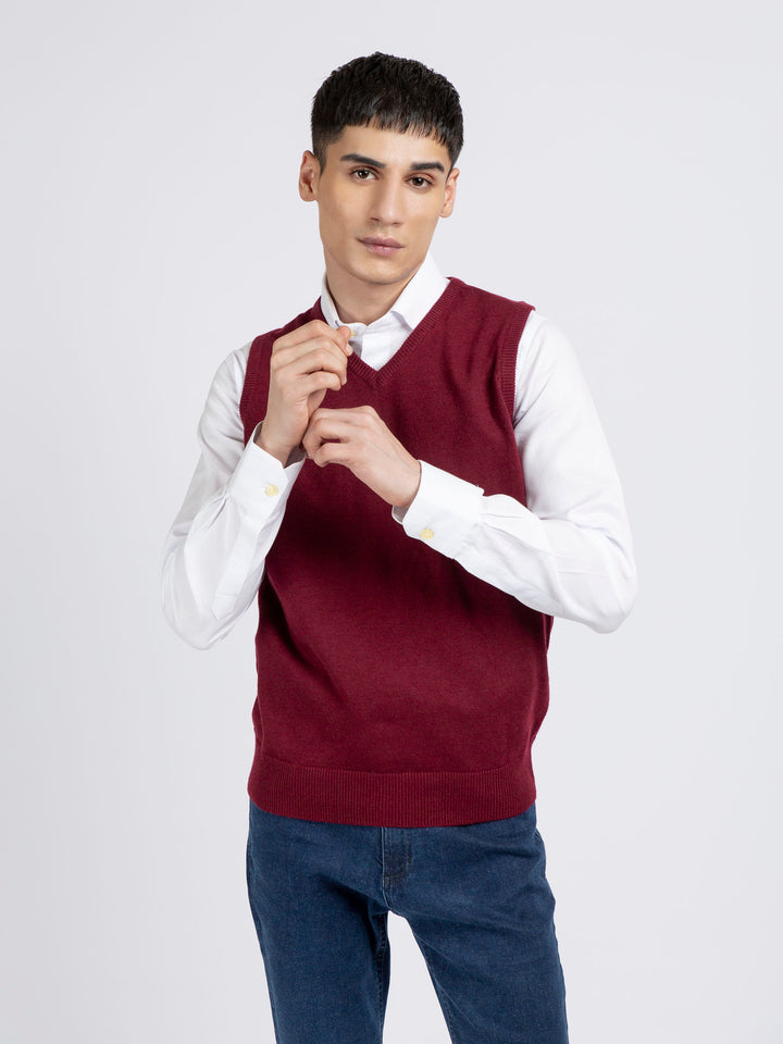 Maroon Wool Blended Sleeveless Sweater Brumano Pakistan